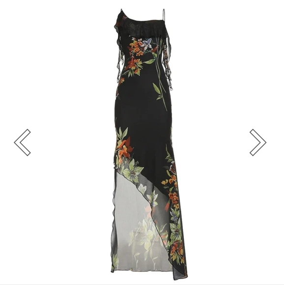 Cache Dresses & Skirts - Y2K Silk Floral Cache Black Maxi Dress